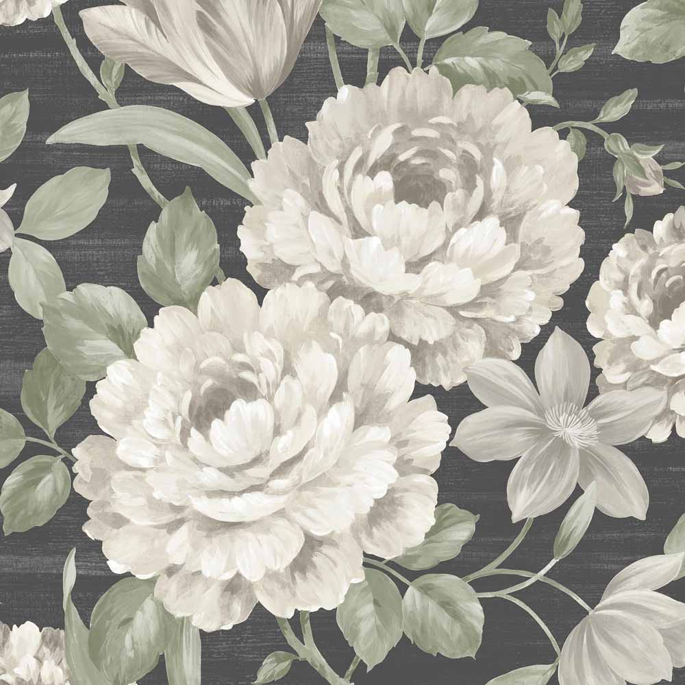 Muriva Fayre Floral Cream and Black Wallpaper Image 1