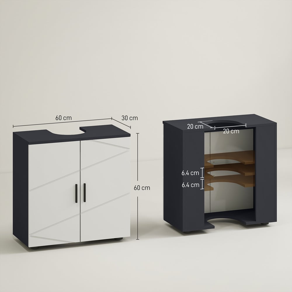 Kleankin 2 Door Light Grey Bathroom Vanity Unit Image 9