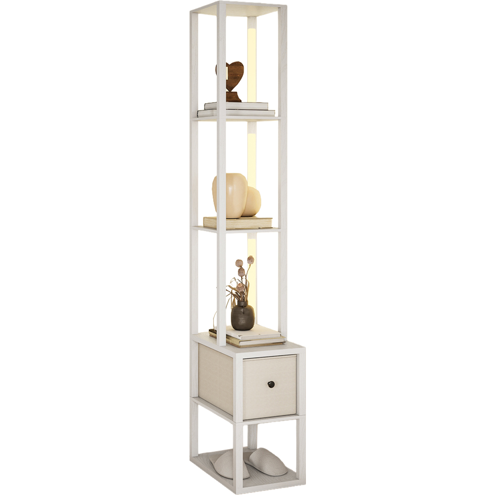 HOMCOM Single Drawer 4 Shelf White LED Floor Lamp Image 1