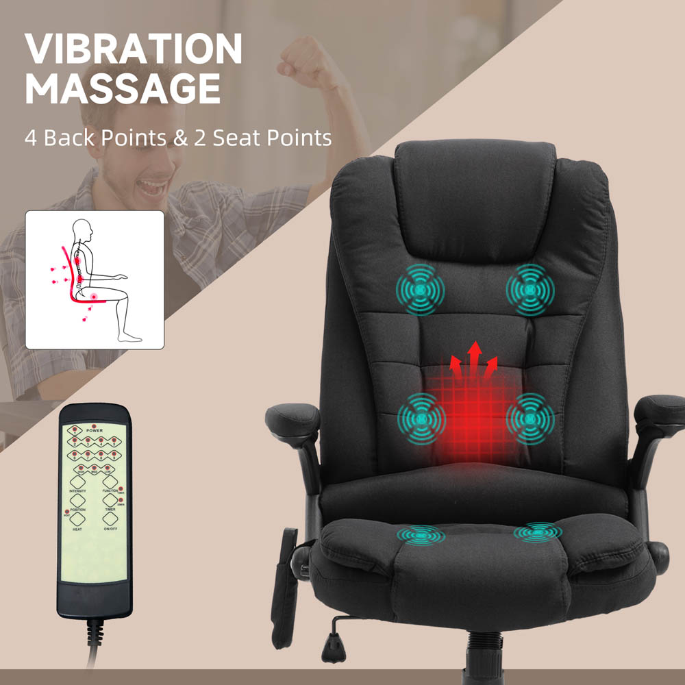 Portland Black Linen Swivel Massage Recliner Office Chair Image 3