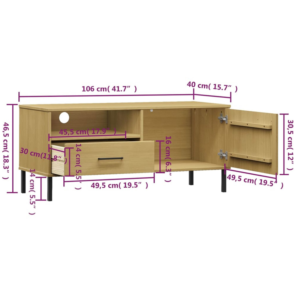 vidaXL Oslo Single Door Single Drawer Single Shelf Brown Solid Pine Wood TV Cabinet Image 8