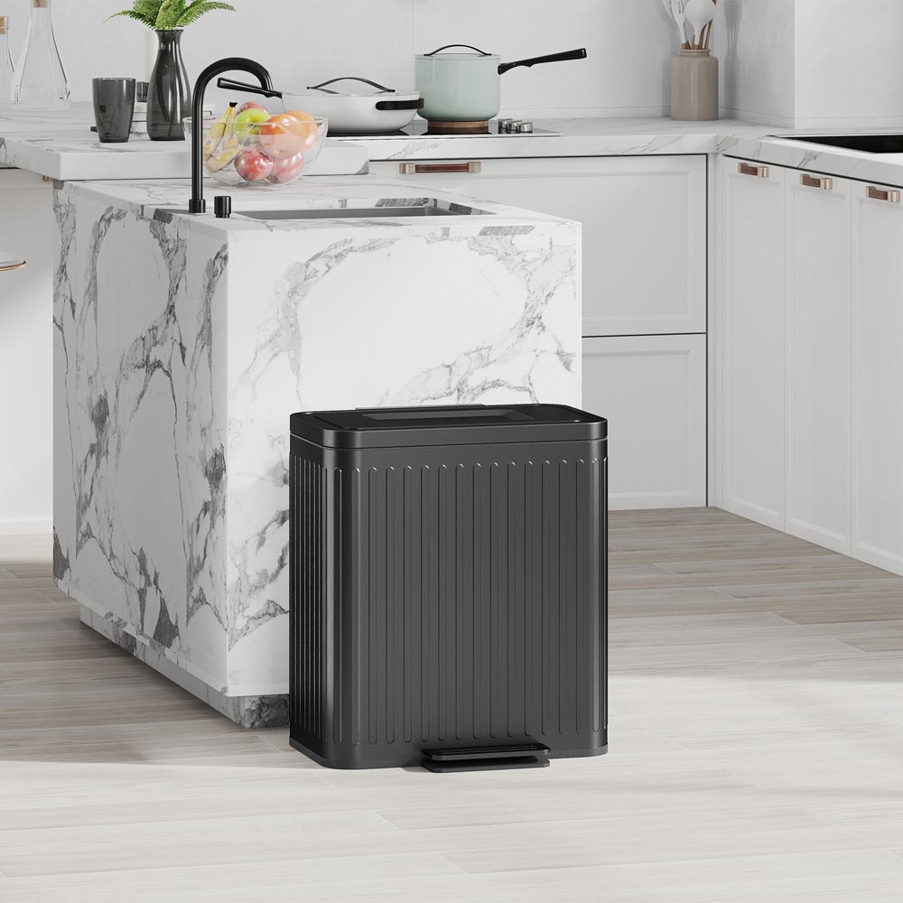 HOMCOM Black Double Rubbish Bin with Soft Close Lid 40L Image 2