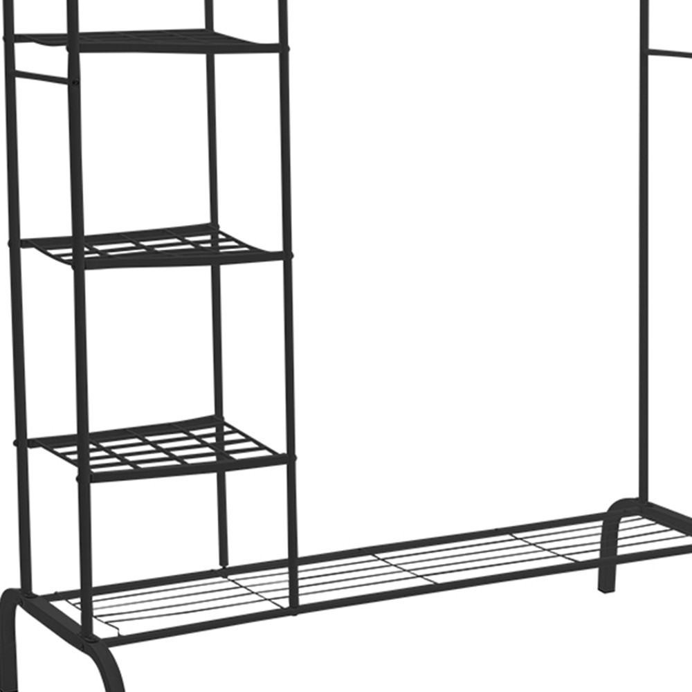 H&O Direct 4 Shelf 2 Hanging Bar Black Clothes Rack with Hooks Image 2