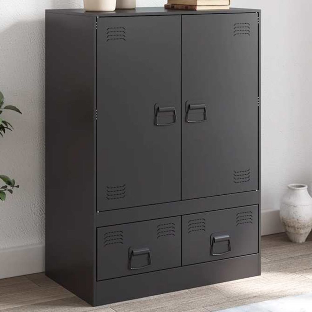 vidaXL 2 Door 2 Drawer Black Steel Highboard Image 1
