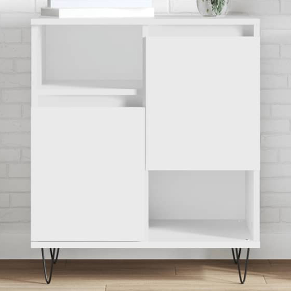 vidaXL 2 Door 2 Shelf White Sideboard with Metal Legs Image 1