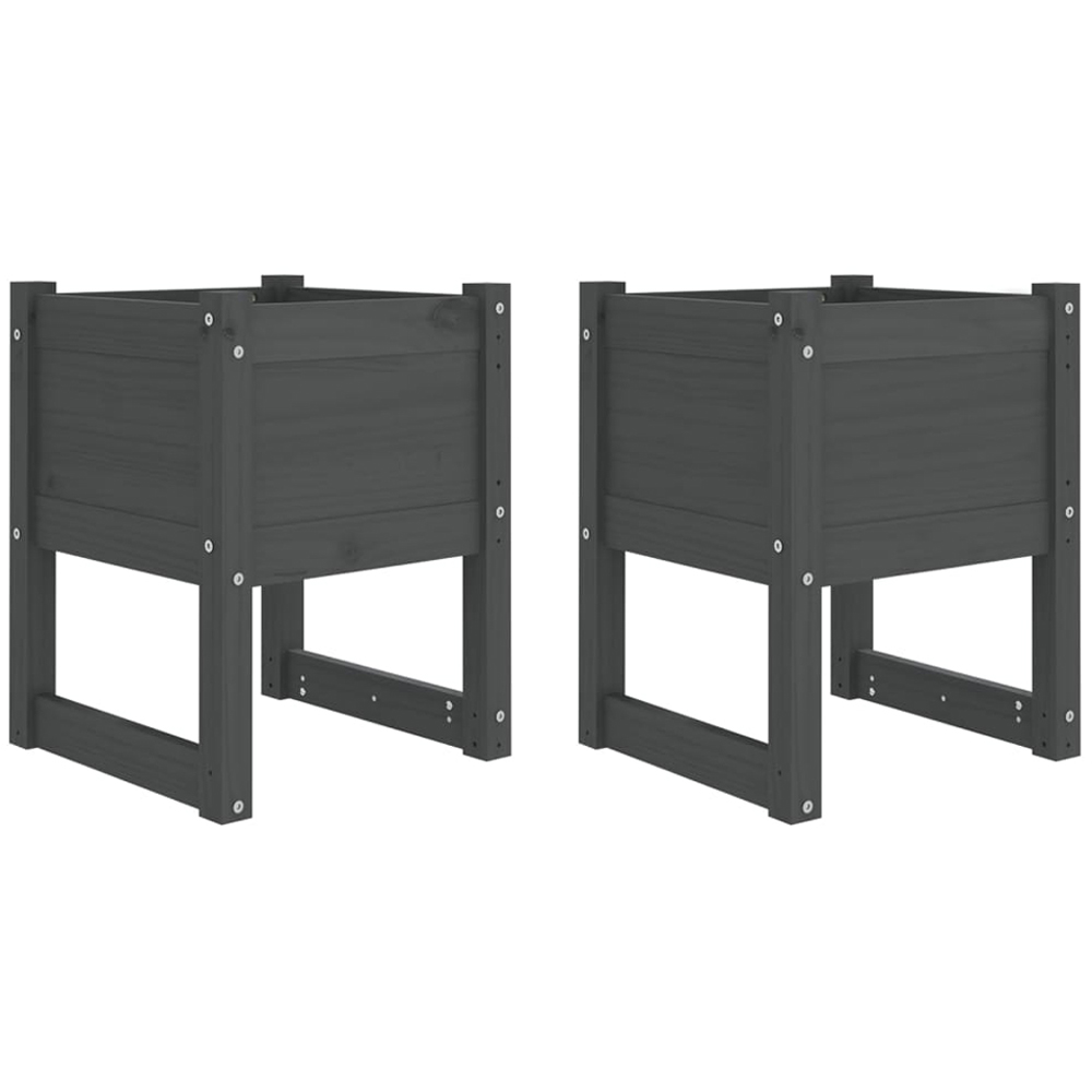 vidaXL Grey Solid Pine Wood Garden Planter 40 x 40 x 52.5cm 2 Pack Image 2