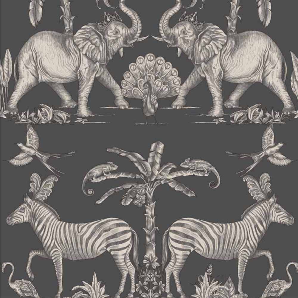 Sublime Elephants Charcoal Pale Gold Wallpaper Image 1
