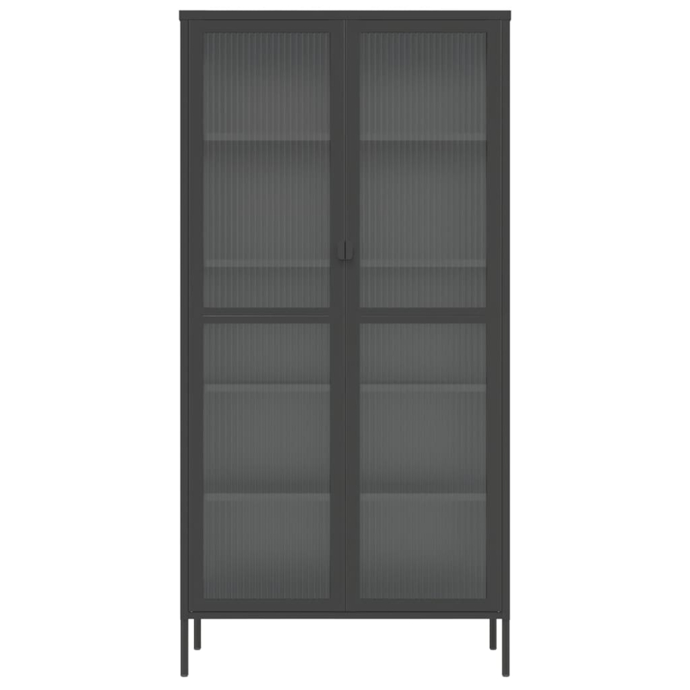 vidaXL 2 Glass Door Black Fluted Glass and Steel Highboard Image 6
