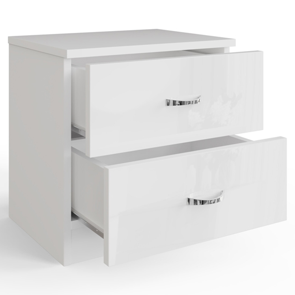 FWStyle Chilton 2 Drawer White Gloss Bedside Table Image 3