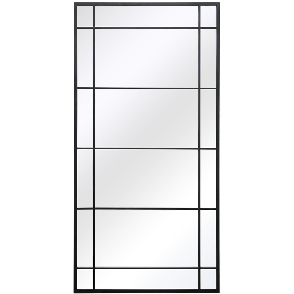 MirrorOutlet The Tabula Black Metal Window Outdoor Garden Wall Mirror 180 x 90cm Image 1