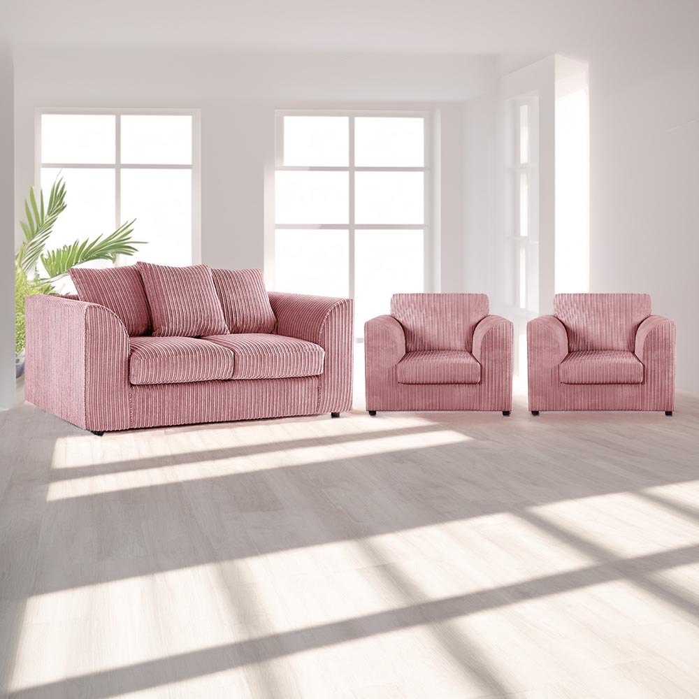 Luxor 4 Seater Pink Jumbo Cord Scatter Back Sofa Suite Image 1