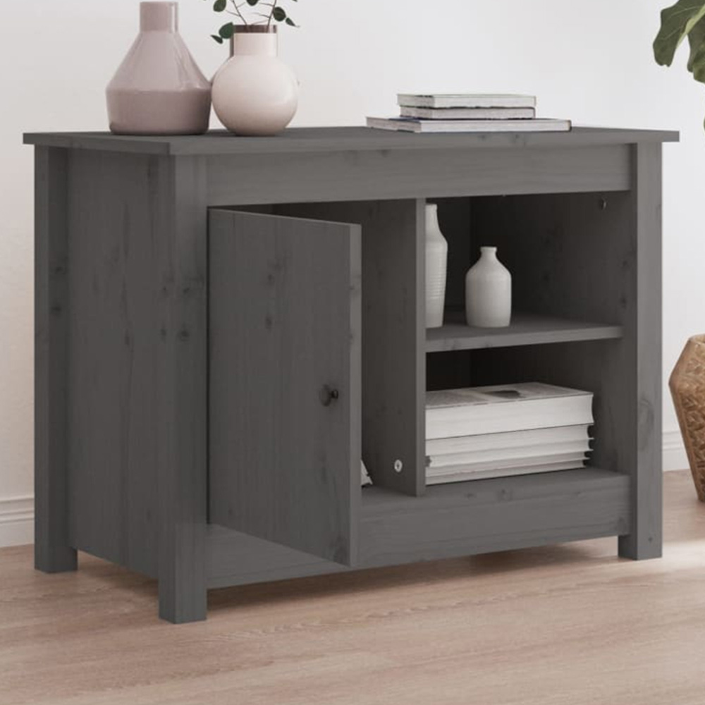 vidaXL Single Door 2 Shelf Grey Pine Wood TV Cabinet Image 1