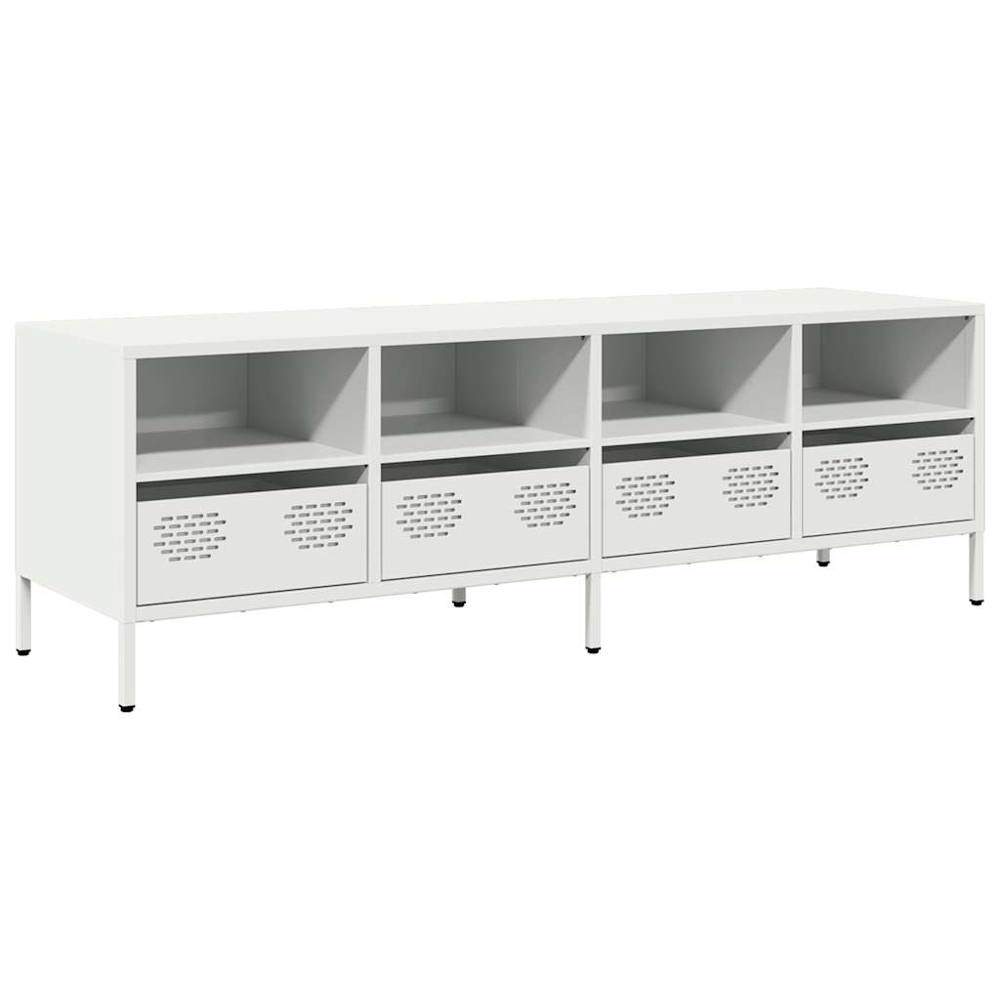 vidaXL 4 Drawer 4 Shelf White Cold-Rolled Steel TV Cabinet Image 2