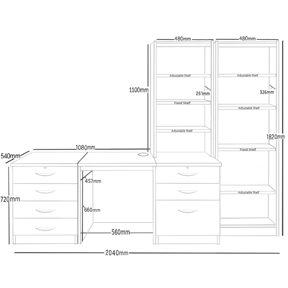 R White Cabinets SET-15-IN-CO Desk Drawer Unit and Hutch Narrow Bookcase Home Office Furniture Set Image 4
