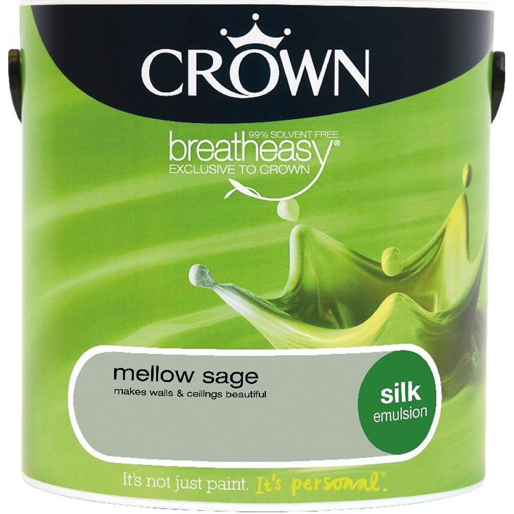 Crown Mellow Sage Silk Emulsion Paint 2.5L Image 1
