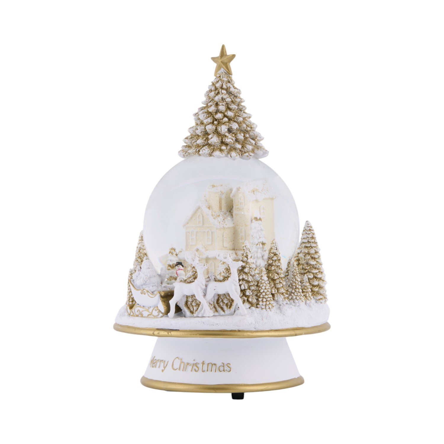 Musical Winter Scene Snow GlobeWhite and Gold Image 2