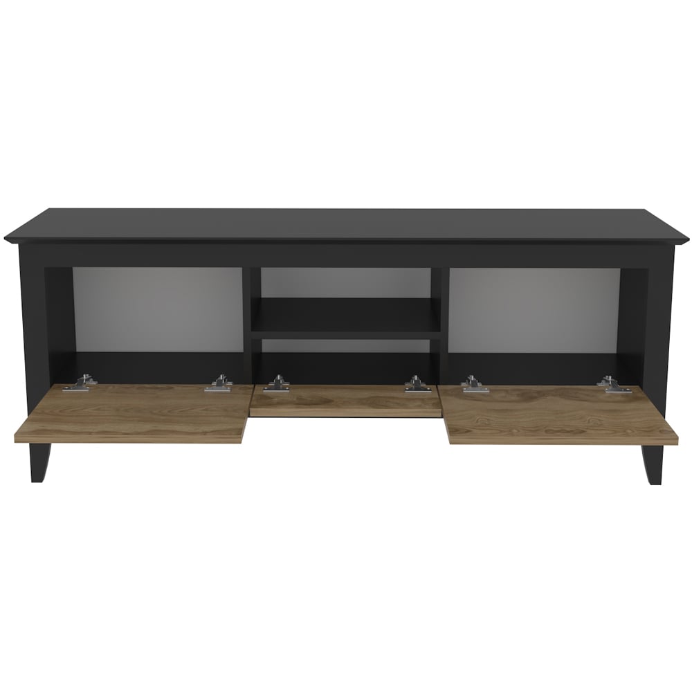 Decorotika Verde 3 Door Single Shelf Oud and Black TV Unit Image 3