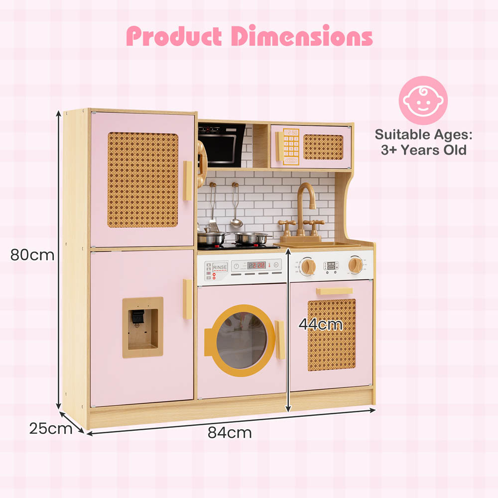 Costway Kids Pink Wooden Kitchen Playset with Stove and Water Dispenser Image 7