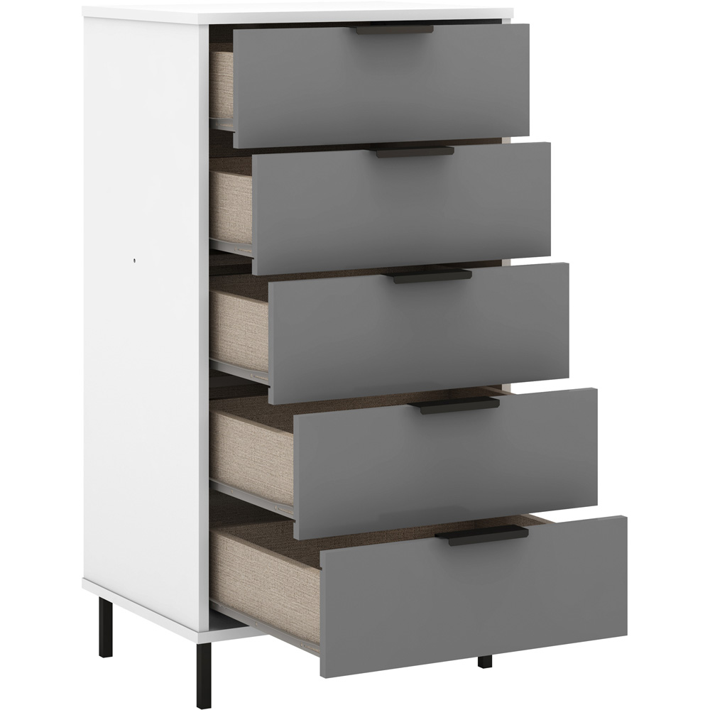 Seconique Madrid 5 Drawer Grey and White Gloss Narrow Chest Image 4