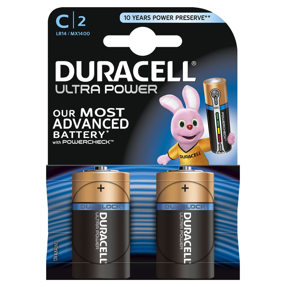 Duracell Ultra Power Alkaline Batteries C LR14 1.5V 2pk Wilko