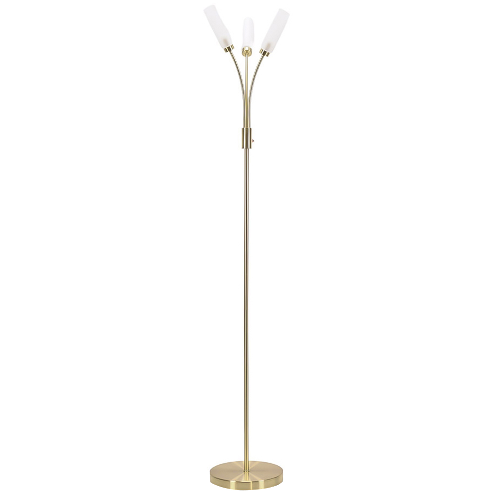 ValueLights Maya Brushed Gold 3 Way Curved Arm Reed Shaded Upright LED Floor Lamp Image 1