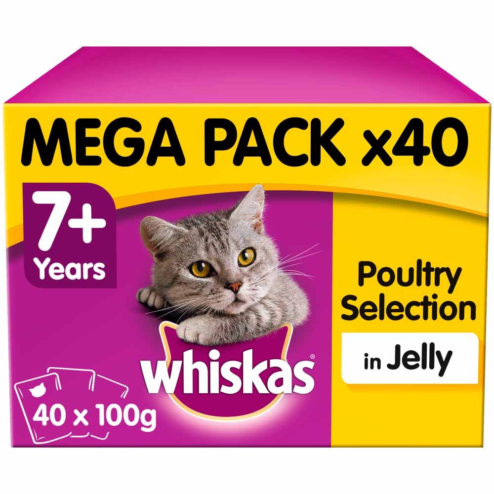 Whiskas Senior Wet Cat Food Pouches Poultry in Jelly Mega Pack 40 x 100g Image 1