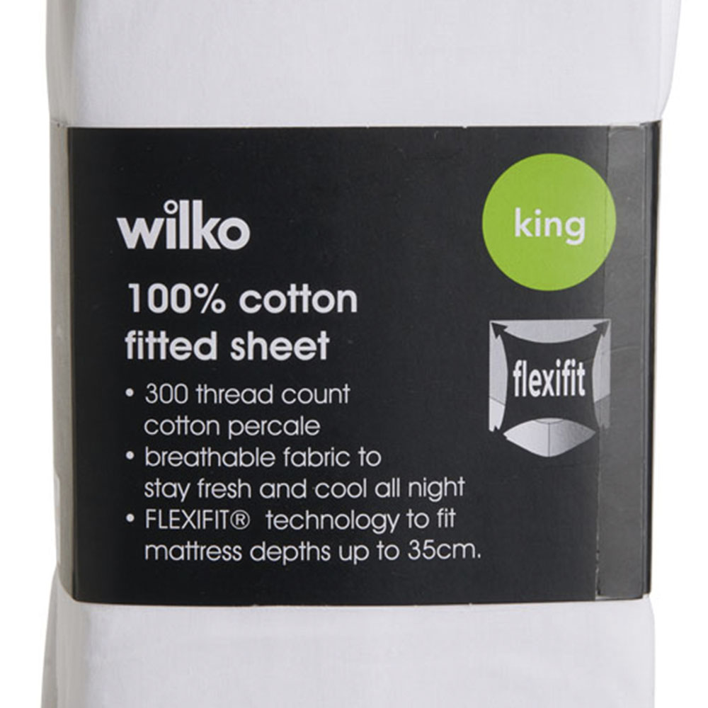 Wilko Best White 300 Thread Count King Percale Fitted Sheet Image 3