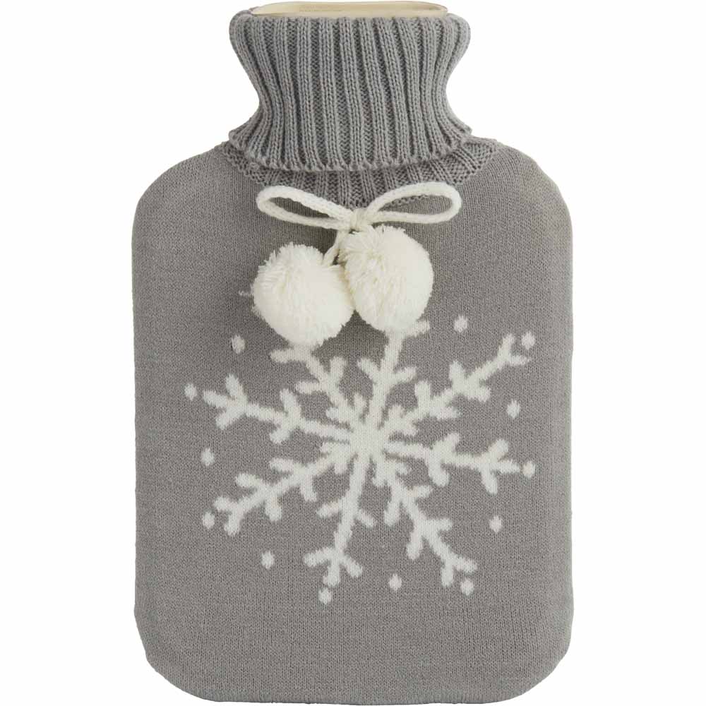 Wilko Snowflake Hot Water Bottle Grey Image 1