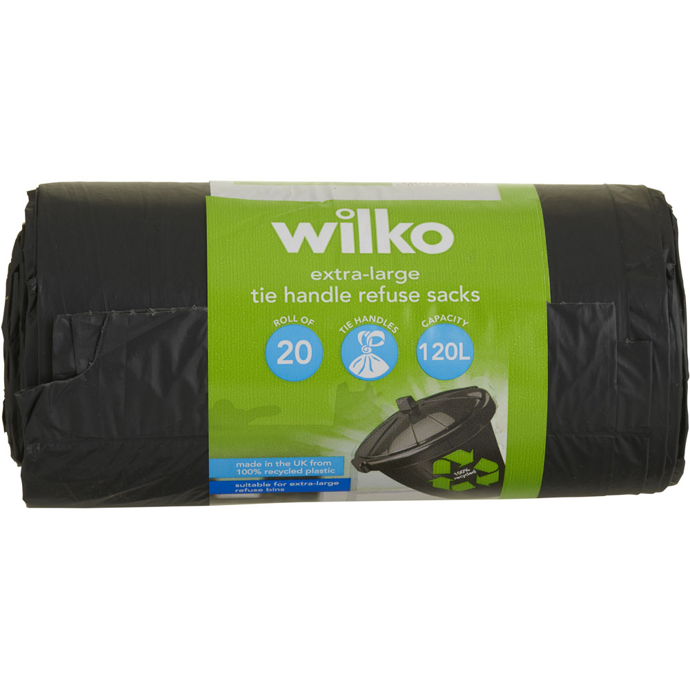 Wilko Tie Handle Refuse Sack Plastic Black 120L 20 Pack Image 2