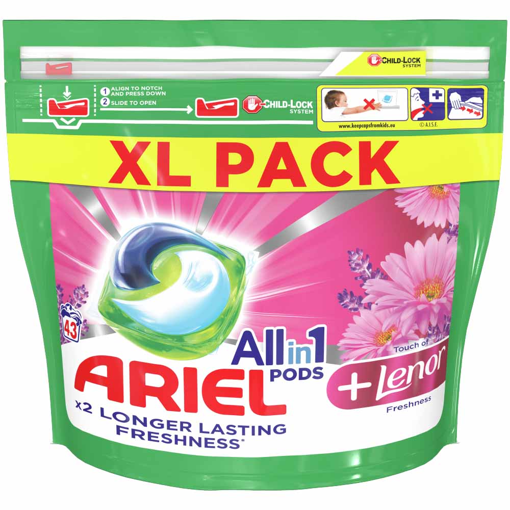 Ariel +Lenor Freshness All-in-1 Pods Washing Liquid Capsules 43 Washes Image 1