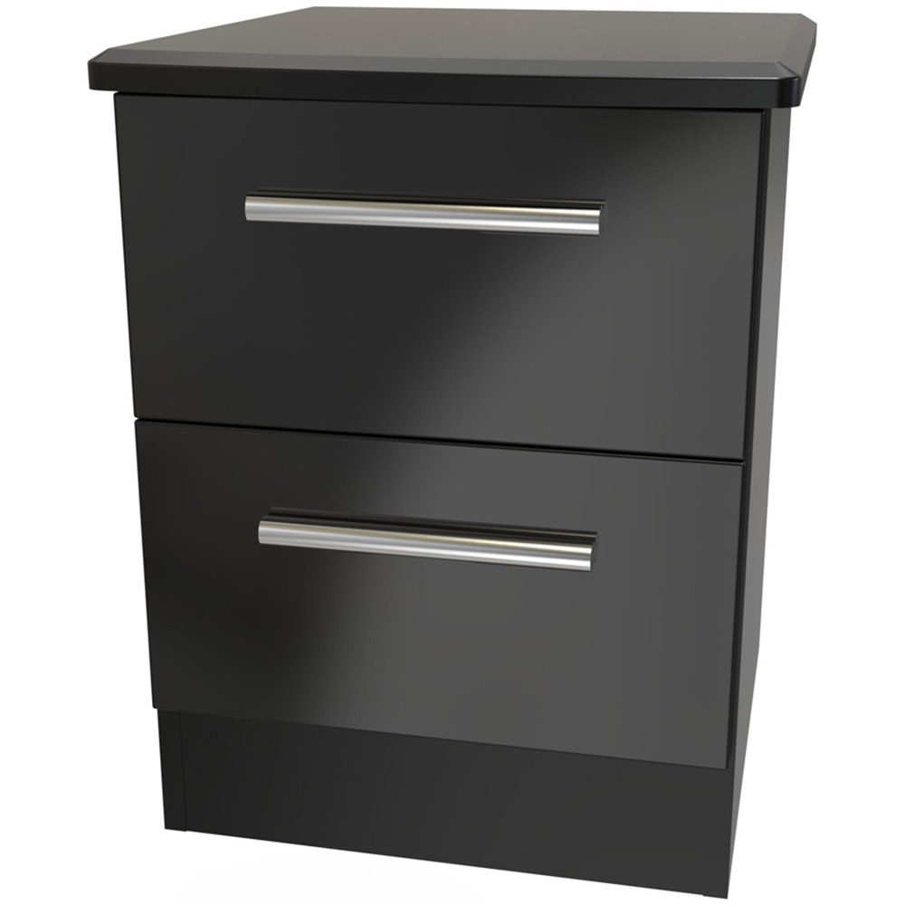 Crowndale Knightsbridge 2 Drawer Black Gloss and Black Compact Bedside Cabinet Ready Assembled Image 2