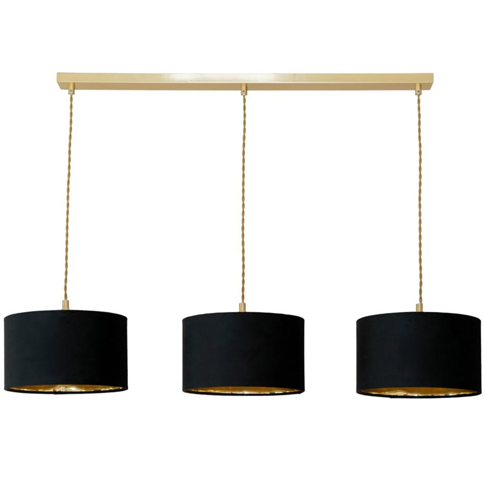 ValueLights Reni Black and Gold Drum Shade 3 Drop Bar Gold Diner LED Ceiling Lights Image 1