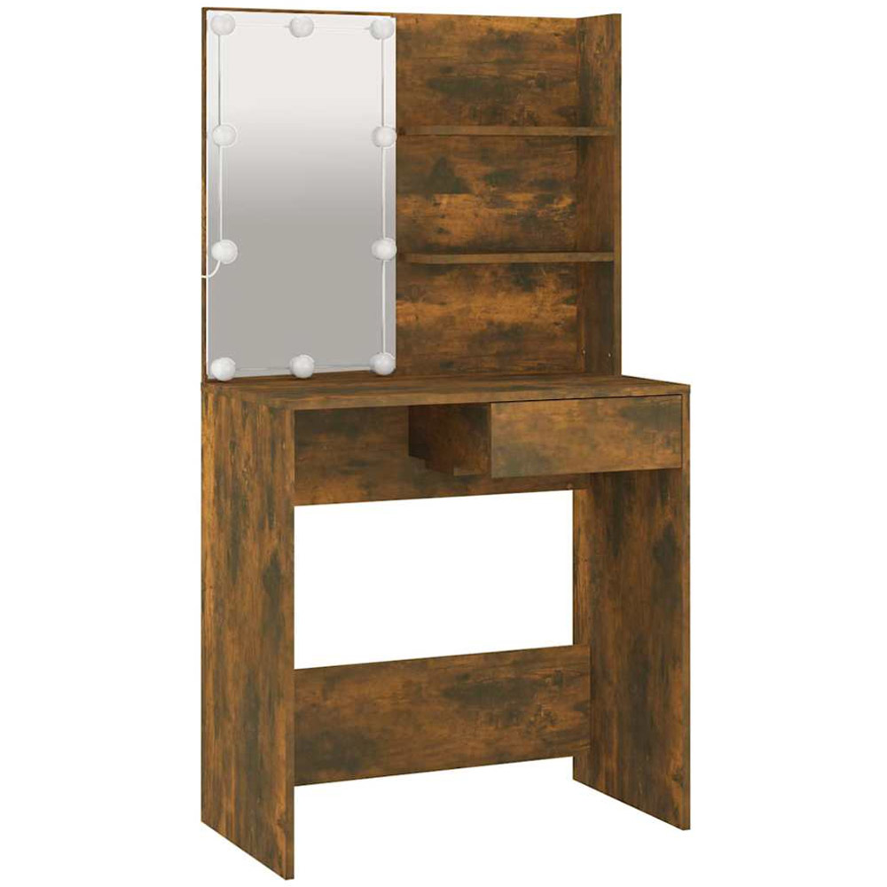 vidaXL Single Drawer 2 Shelf Brown Oak Dressing Table with LED Mirror Image 3