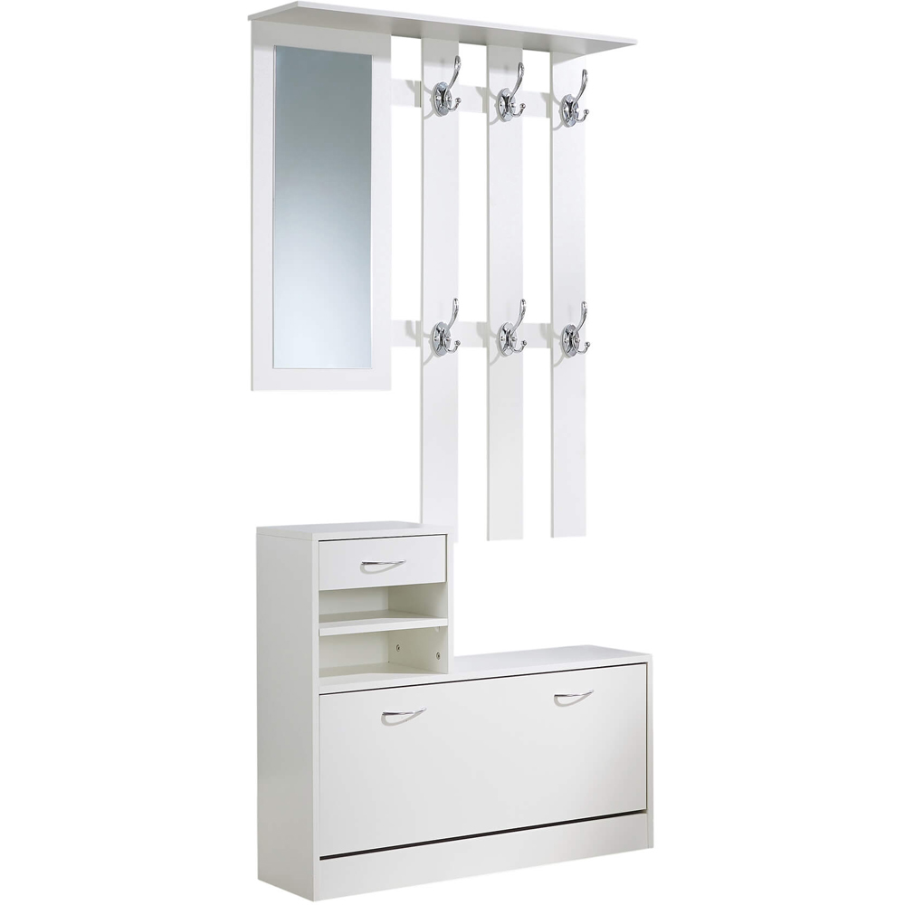 Home Source Darfield Single Drawer 2 Shelf White Wall Mounted Coat Rack Image 2