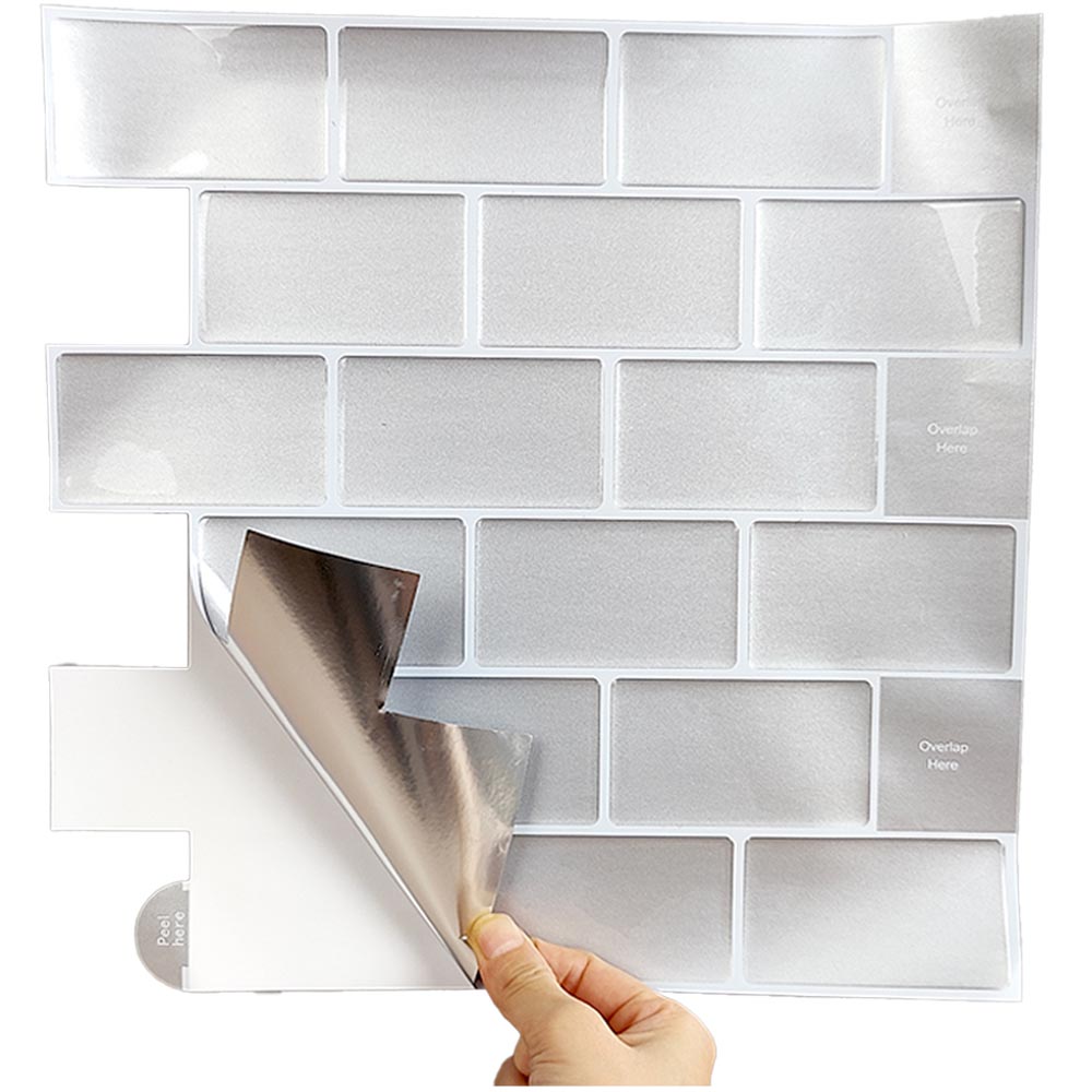 Living and Home 1.2mm Light Grey Peel and Stick Backsplash Tile 10 Pack Image 3