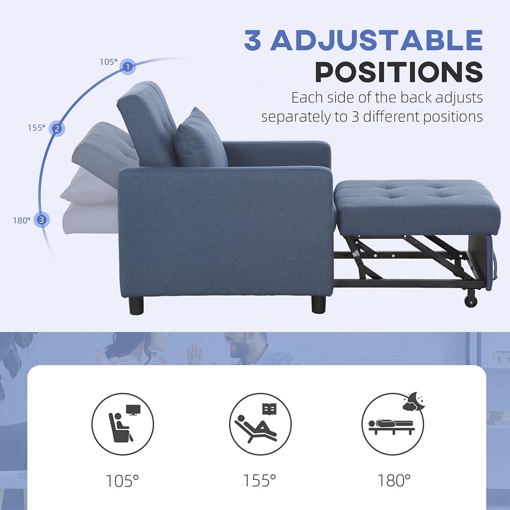 HOMCOM Blue Upholstered Fabric Convertible Single Chair Bed Image 7