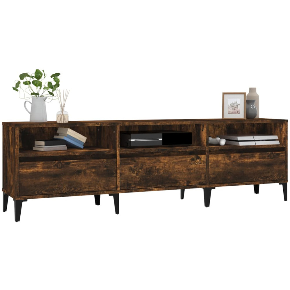 vidaXL 3 Drawer 3 Open Shelf Smoked Oak TV Cabinet with Black Legs Image 4
