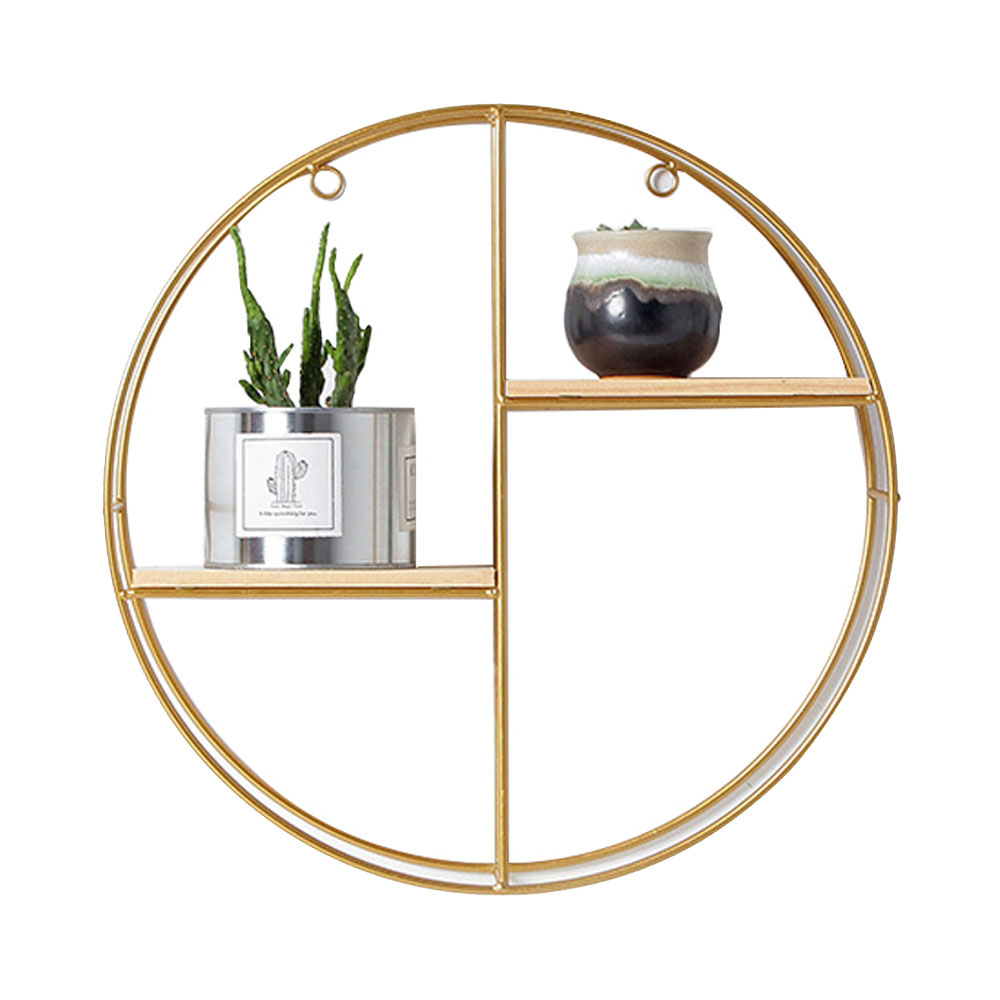 Living and Home 2 Tier Gold Framed Wall Hanging Floating Round Wall Shelf Image 6