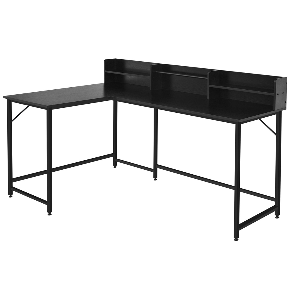 Costway 4 Shelf with File Rack Industrial L-Shaped Corner Computer Desk Black Image 2