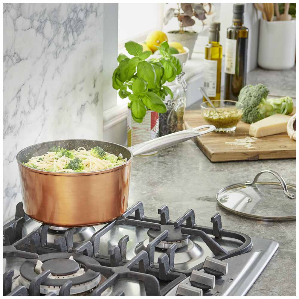 Wilko Copper Effect Shot Blast Saucepan with Lid 20cm Wilko