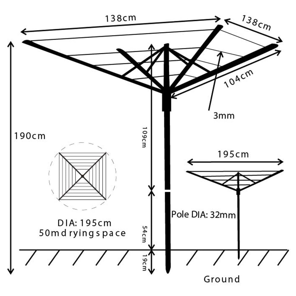 JVL Slate Grey 4 Arm Rotary Airer 50m Image 8