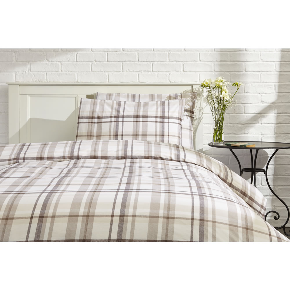 Wilko Check Print Natural Double Duvet Set Wilko