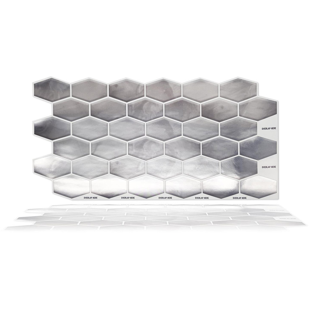 Walplus Honeycomb Hexa Shimmering Grey Tile Sticker 12 Pack Image 2