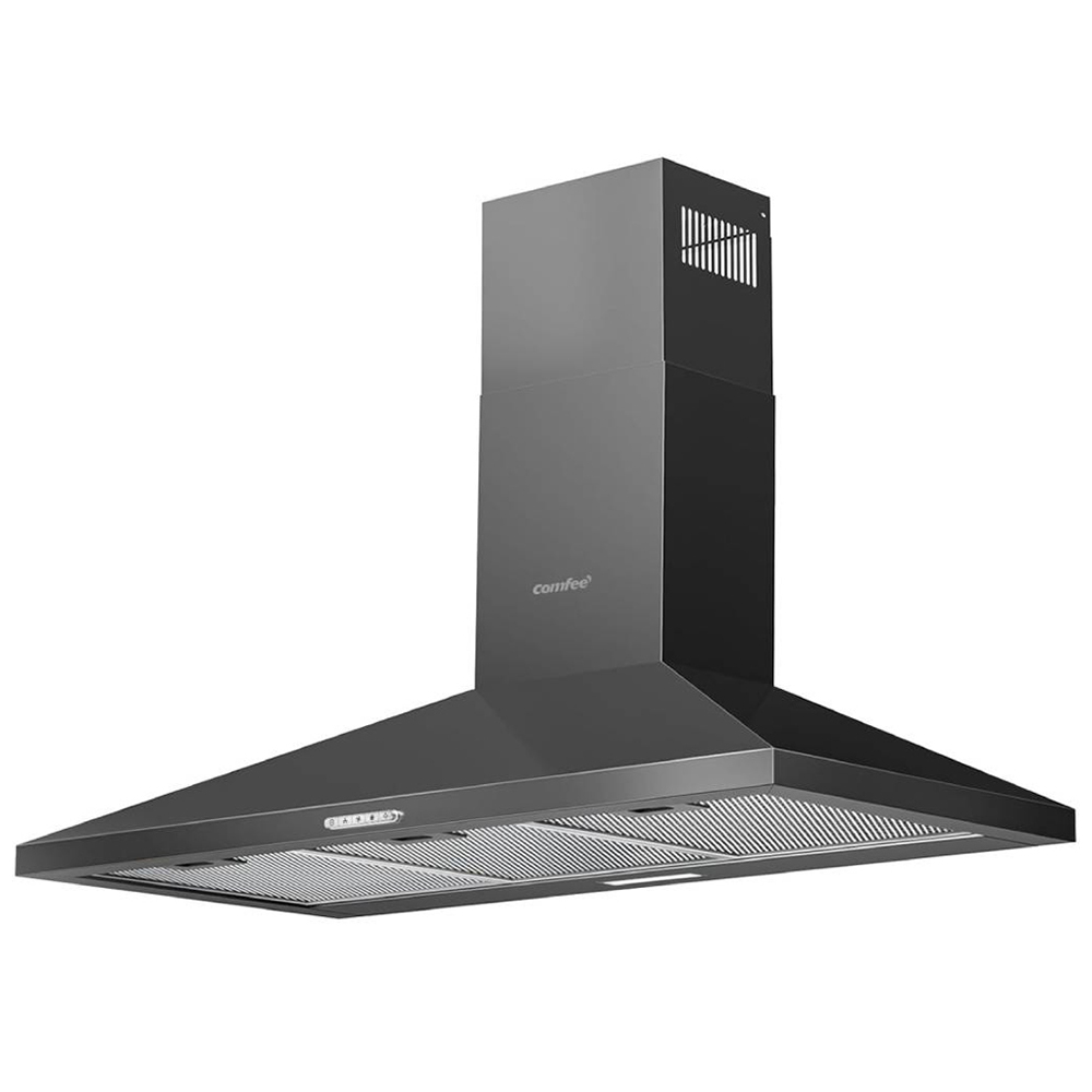 Comfee Black 90cm 3 Speed Wall Mounted Cooker Hood with LED and Carbon Charcoal Filter Image 1