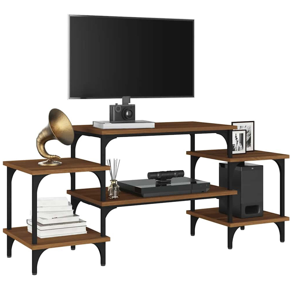 vidaXL 3 Open Shelf Brown Oak TV Cabinet with Metal Legs Image 4