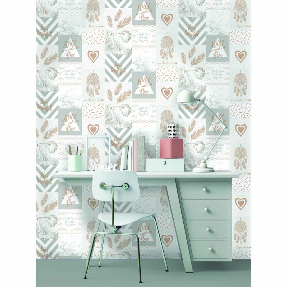 Holden Decor Life is Beautiful Grey/Rose Gold Collage Wallpaper Image 2