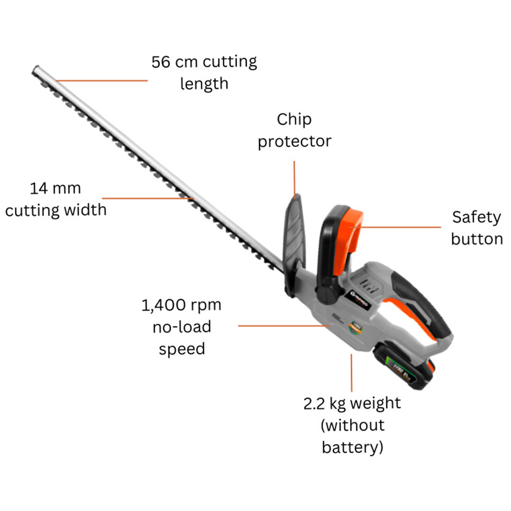 Daewoo U-Force 18V Cordless Hedge Trimmer with 2 x 2.0Ah Battery Charger Image 4