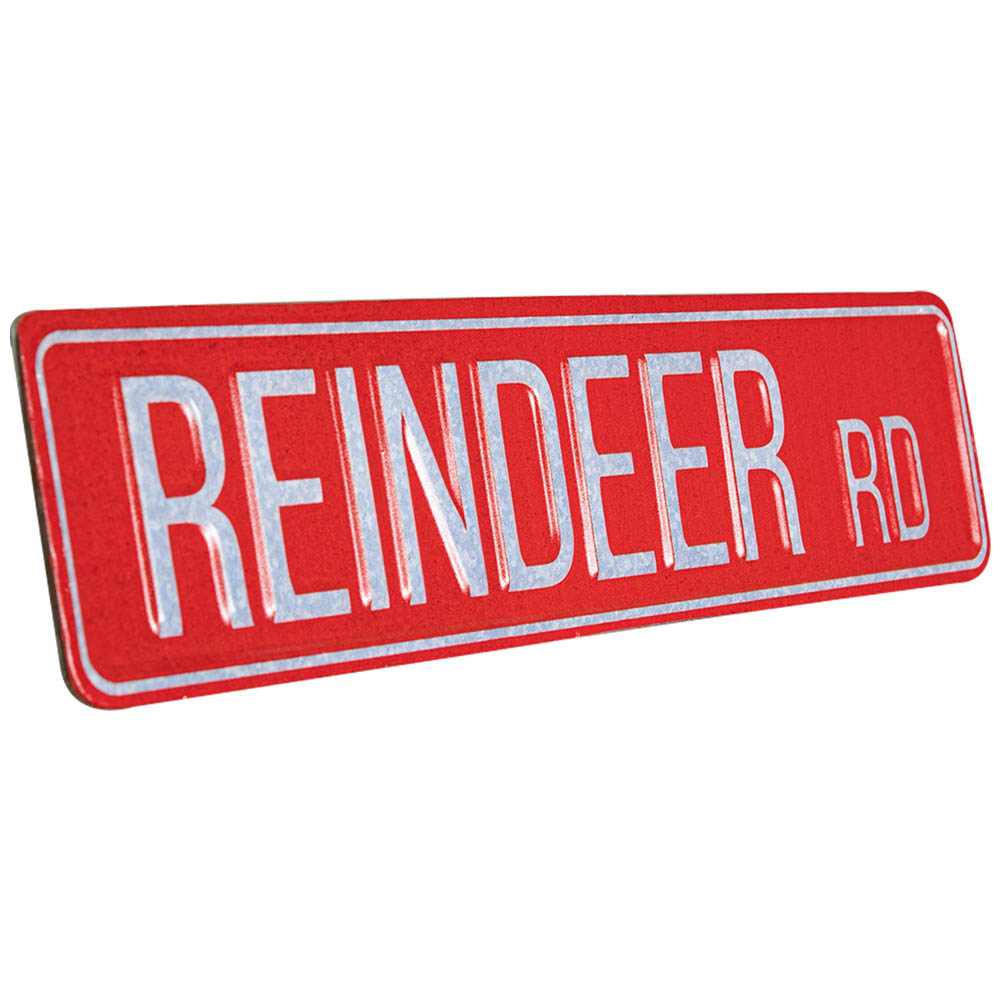 Samuel Alexander Red Metal Reindeer Road Sign Christmas Decoration 43cm Image 1