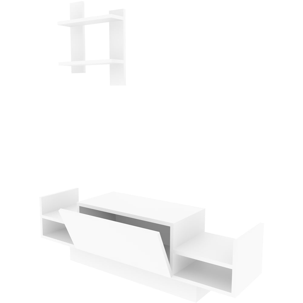 Decorotika Spring White TV Unit with Wall Shelf Image 3