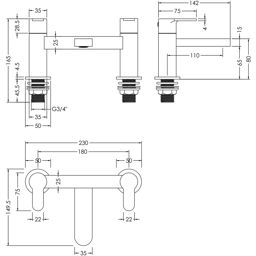 nuie Chrome Deck Mounted Bath Filler Image 2